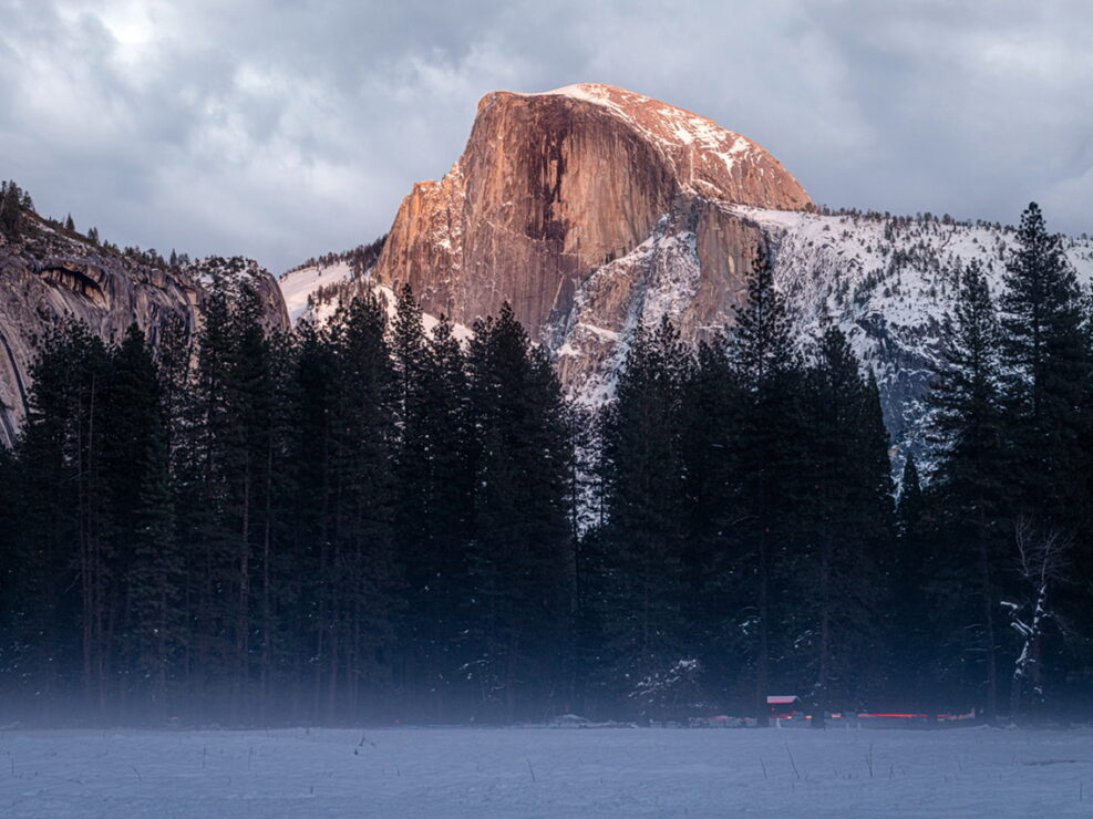Half Dome in Dusk: Snow-Covered Majesty.